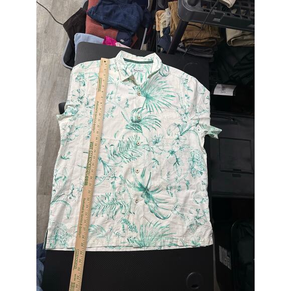 Tommy Bahama Silk Blend Hawaiian Shirt Green White Tropical Floral Size Large - Picture 5 of 13